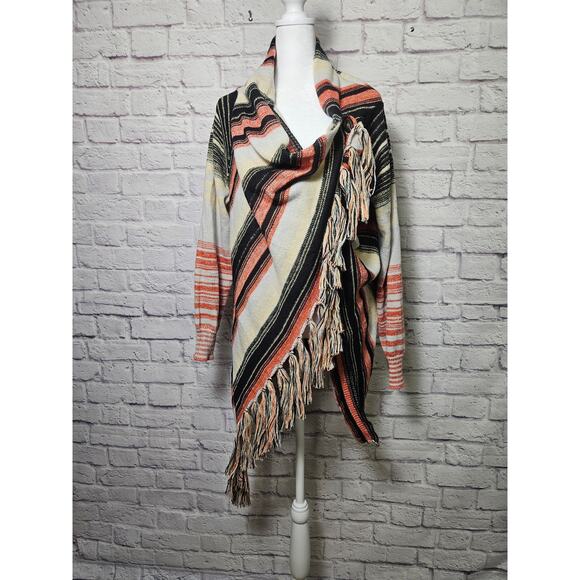 Women's Boho Chic Wrap Cardigan Black Orange Fall Size Large - Picture 12 of 12